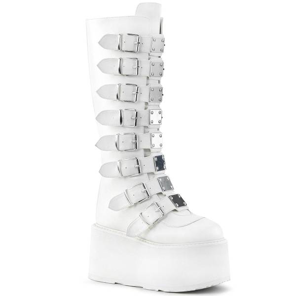 Demonia Women's Damned-318 Knee High Platform Boots - White Vegan Leather D3026-15US Clearance